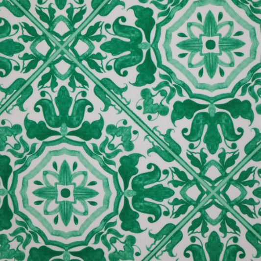Green Tile Pattern Marocain Crepe 1m