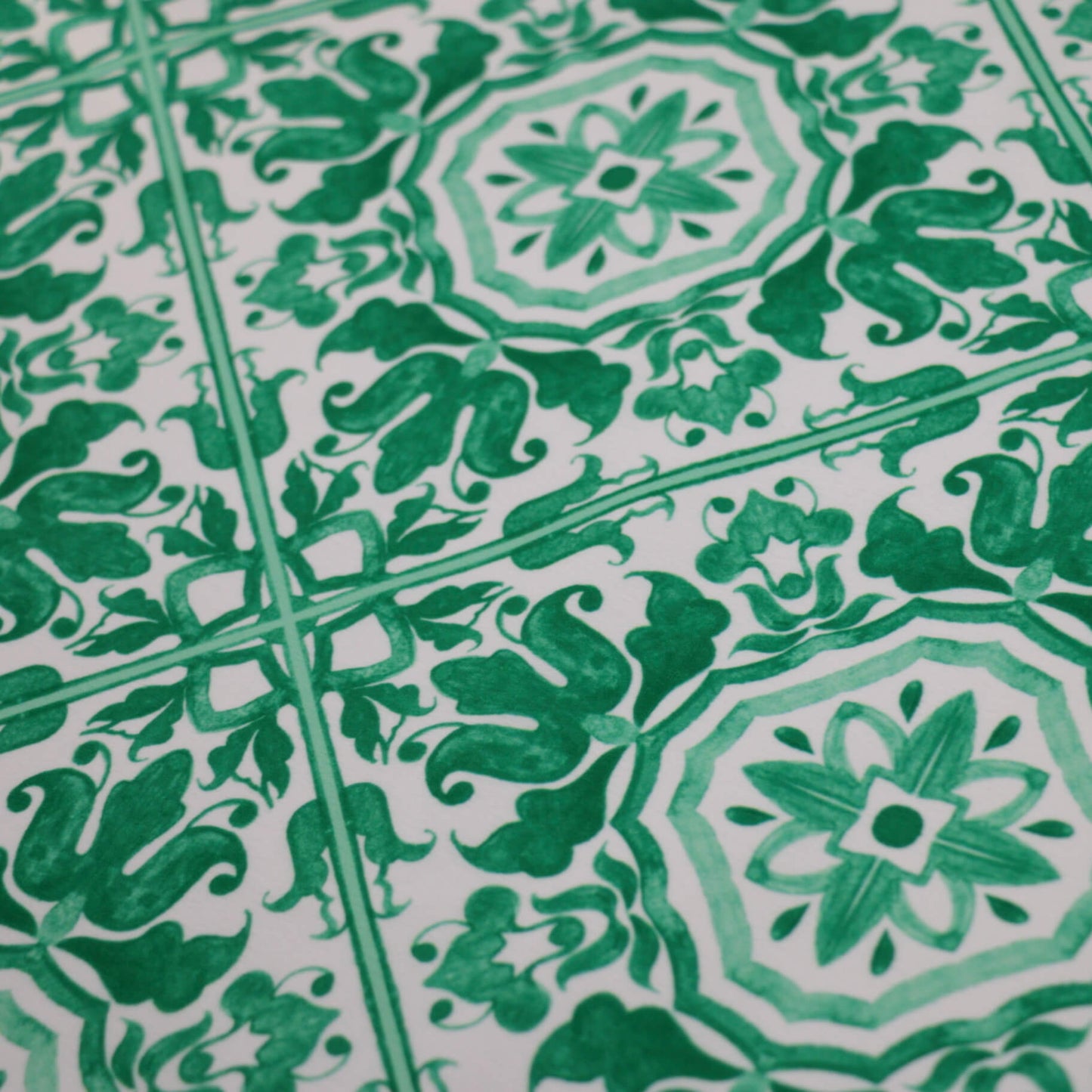 Green Tile Pattern Marocain Crepe 1m