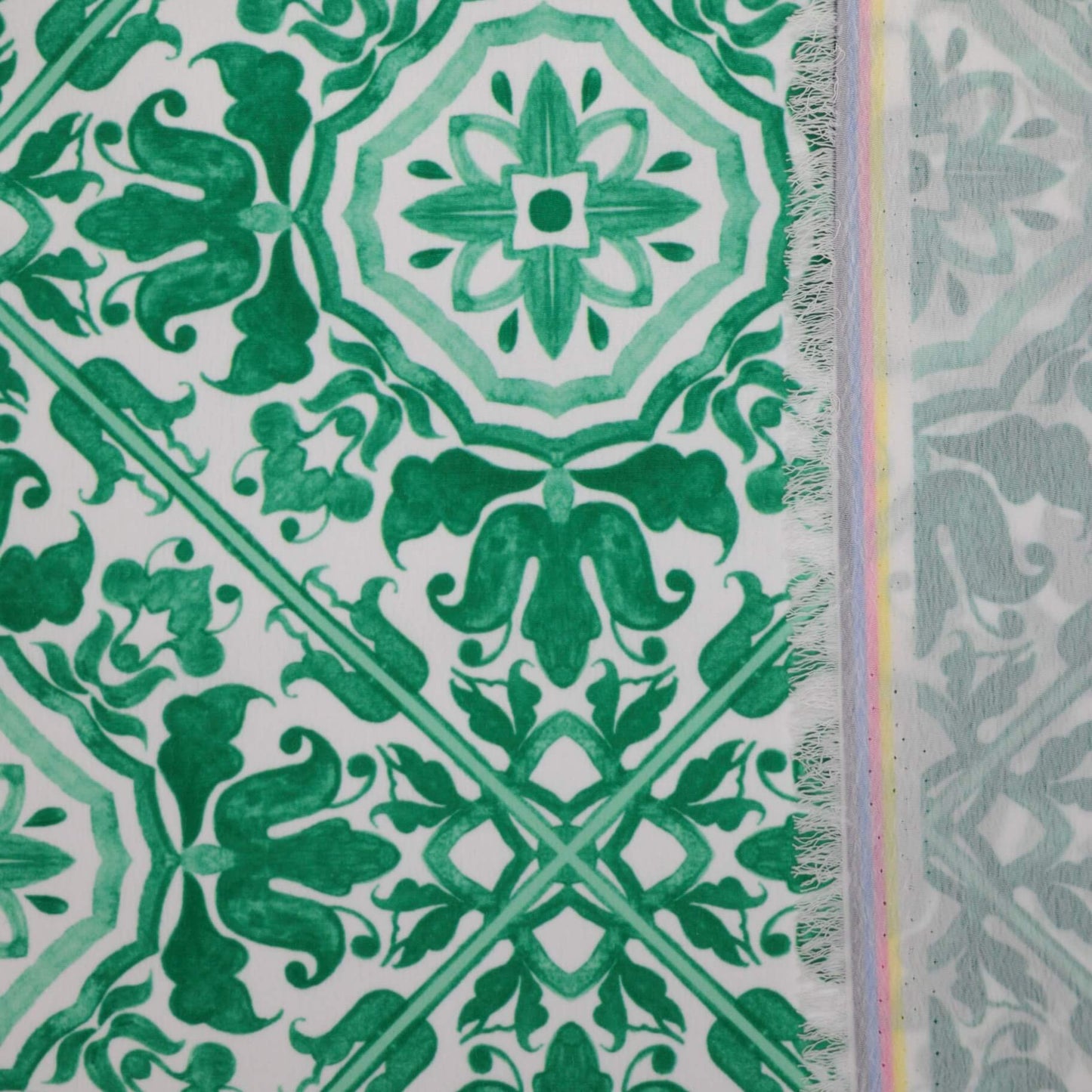 Green Tile Pattern Marocain Crepe 1m