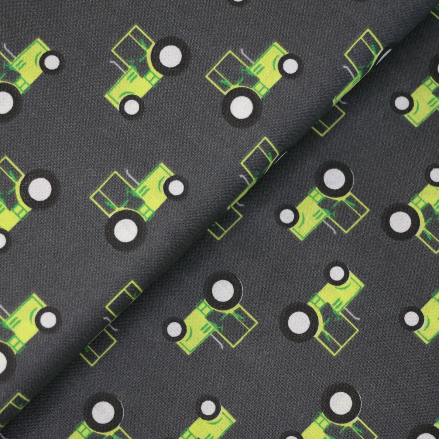 Green Tractors Dark Grey 100% Cotton