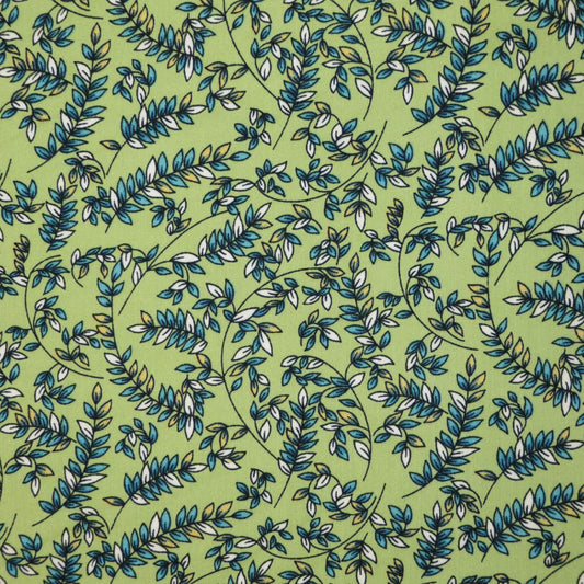 Greens Leaf Print 100% Viscose per/metre