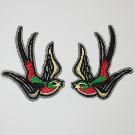 Grey Embroidered Birds Iron-On Patches 2pk