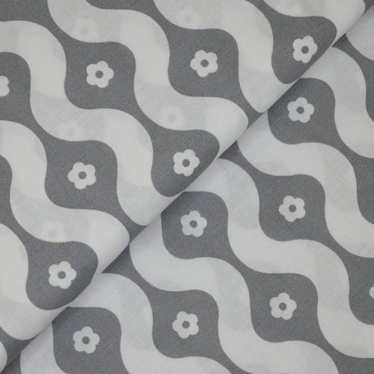 Groovy Flowers Grey 100% Cotton