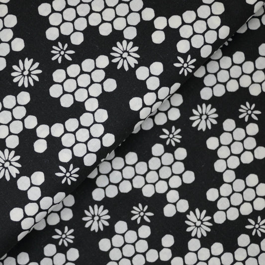 Honeycomb Print Black 100% Cotton
