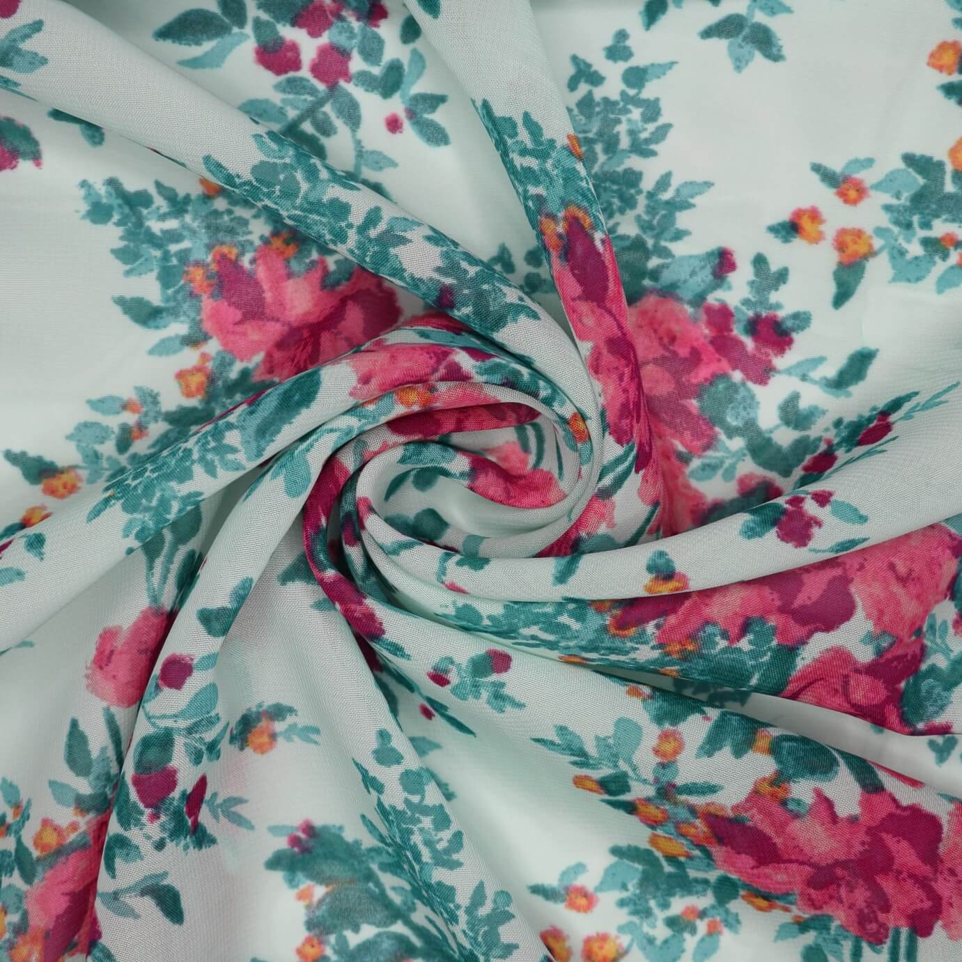 Mint/Pink Floral Chiffon 1m