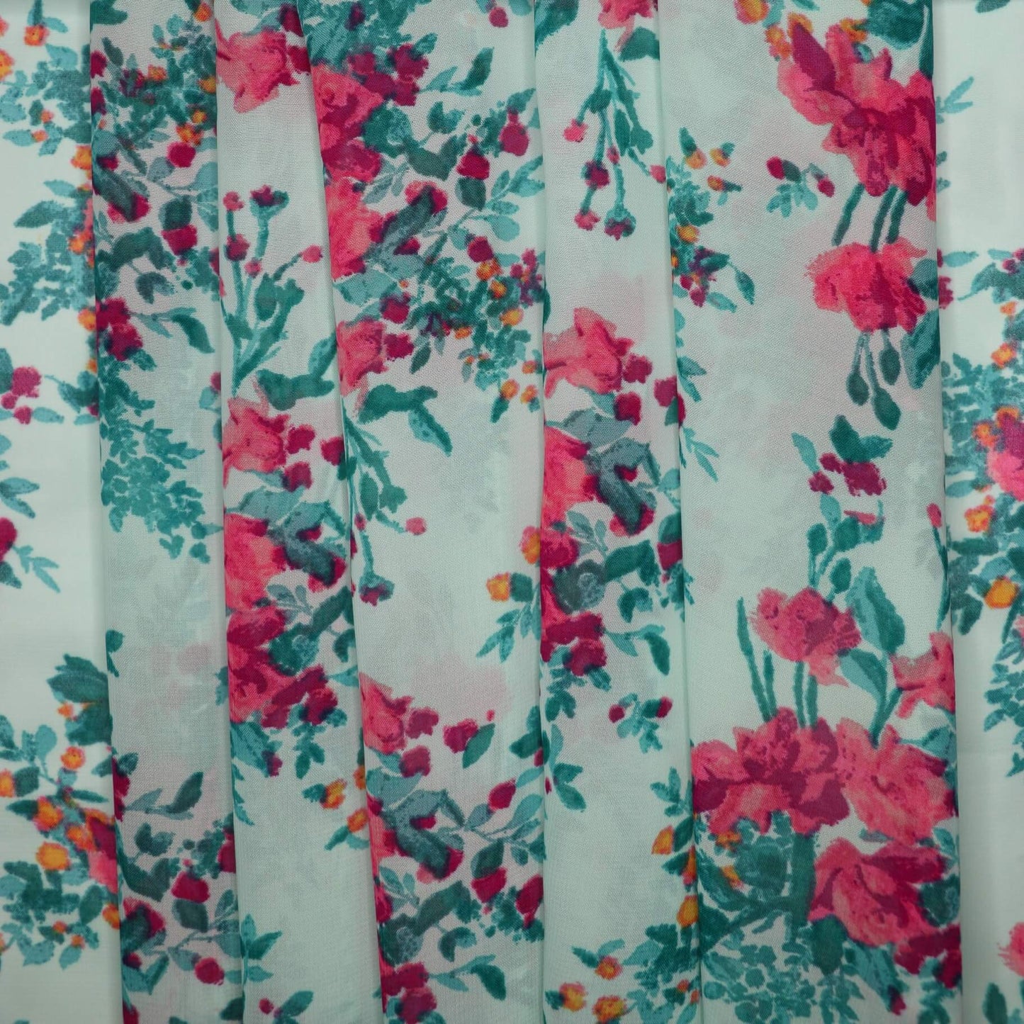 Mint/Pink Floral Chiffon 1m
