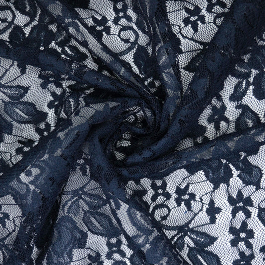 Navy Floral Stretch Lace 1m