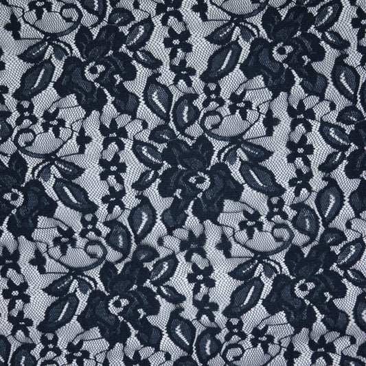 Navy Floral Stretch Lace 1m