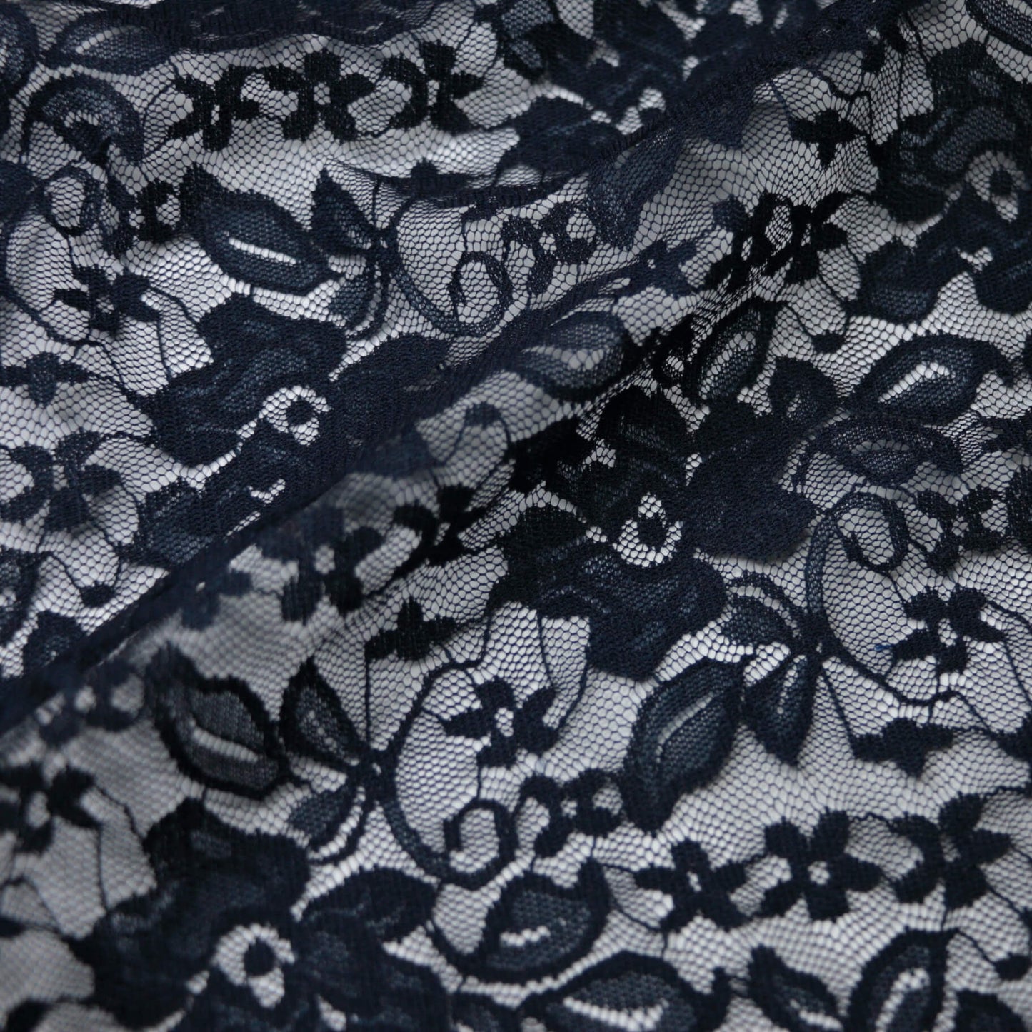 Navy Floral Stretch Lace 1m