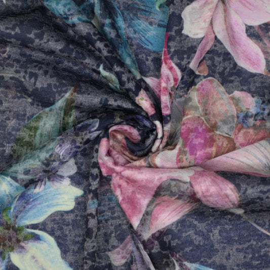 Navy Floral Burnout Jersey 1m