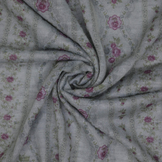 Blue Floral Stripe Knit 1m