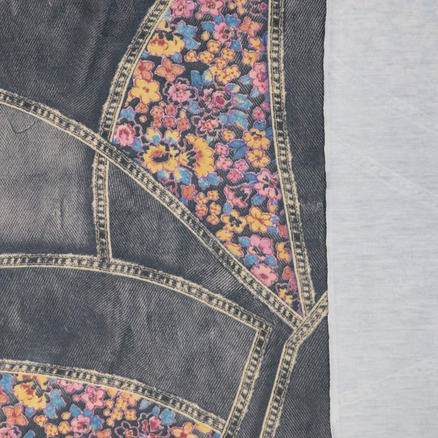 Pink Floral Grey Denim-Look Jersey per/metre