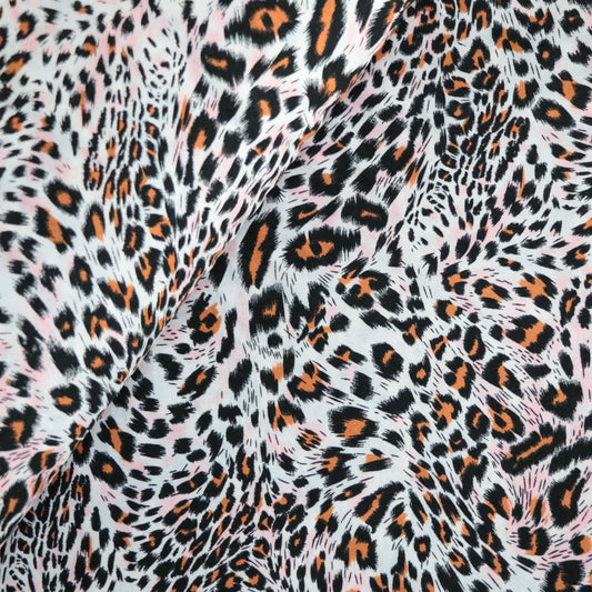 Pink & Orange Leopard Print Viscose per/metre