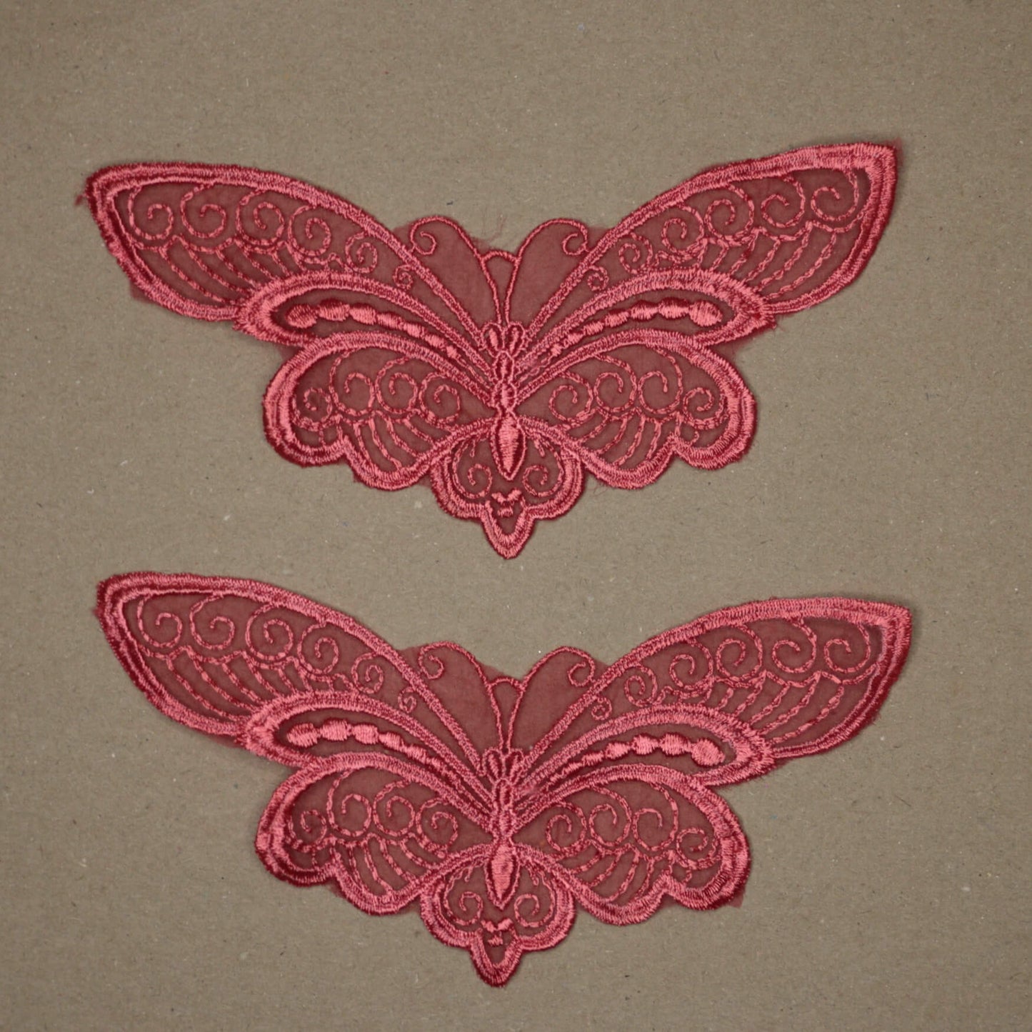 Salmon Embroidered Lace Butterflies 2pk