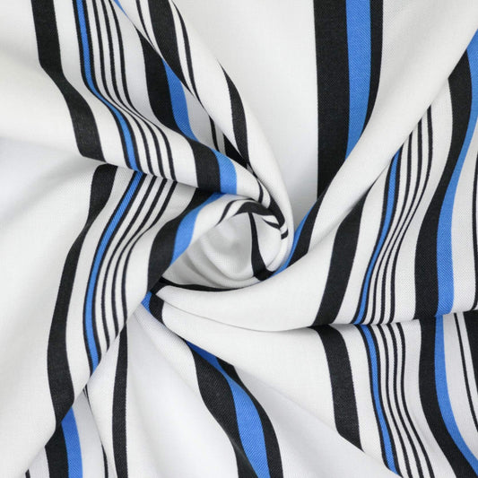 White & Blue Stripe Viscose 1m