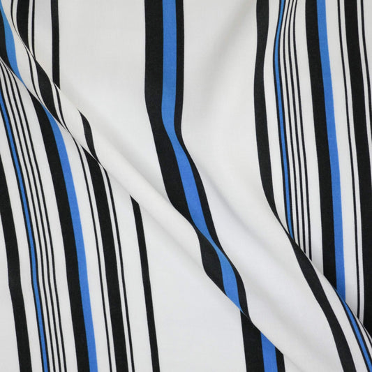 White & Blue Stripe Viscose 1m