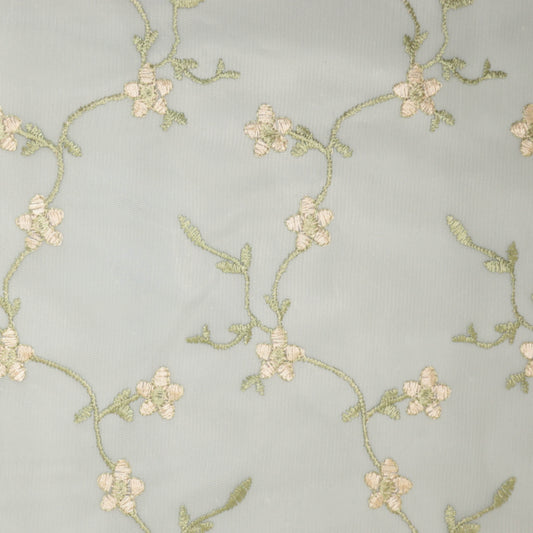 White Floral Embroidered Mesh per/metre