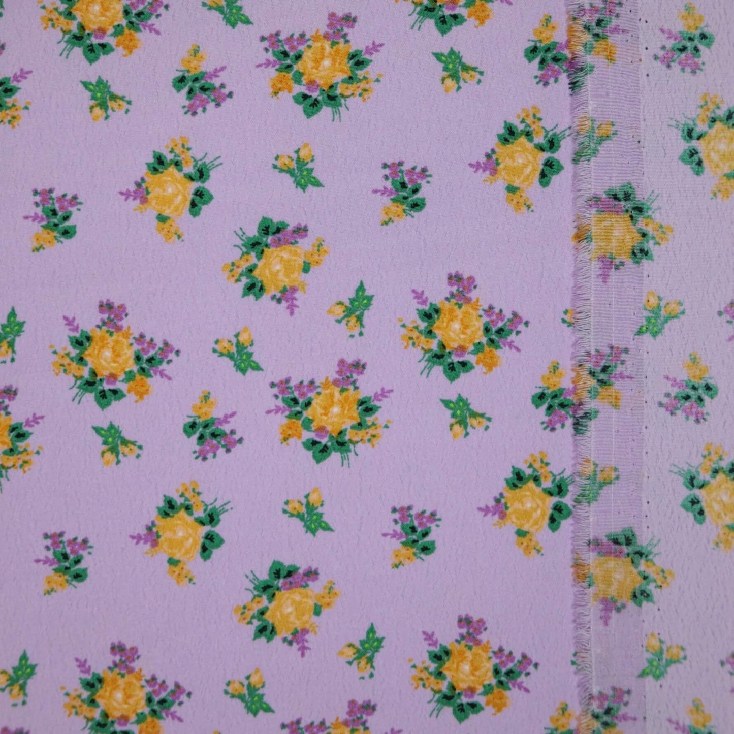 Yellow Flower Lavender Marocain Crepe 1m