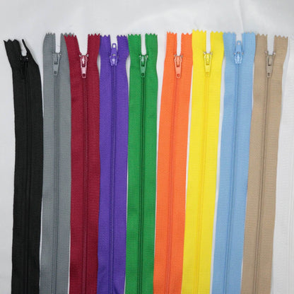 10inch (25cm) Multicolour Nylon Coil Zippers 10pk