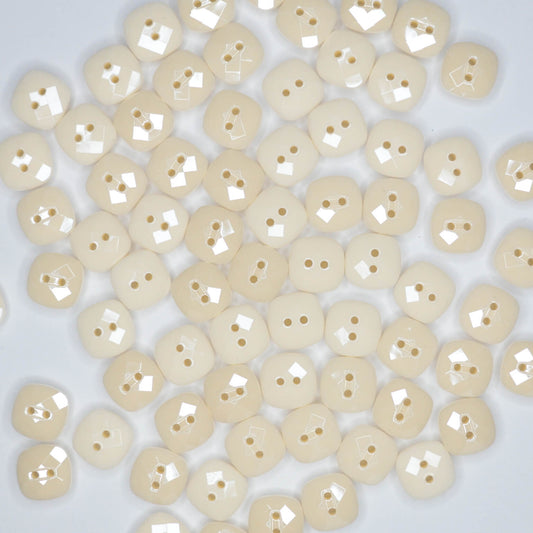 10mm Cream Square Facet Buttons 20pk