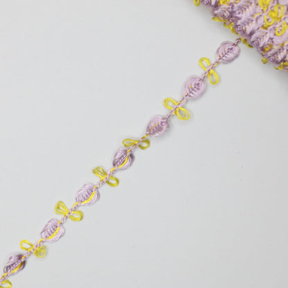 10mm Lilac with Yellow Silky Rose Lace Trim 3m