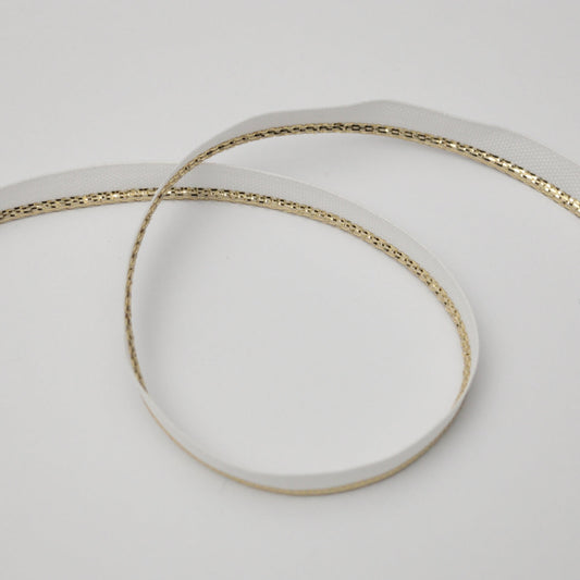 10mm White Piped Cord With Metallic Gold Edge Trim 2m