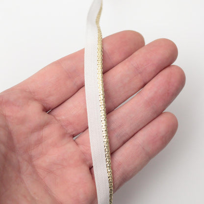 10mm White Piped Cord With Metallic Gold Edge Trim 2m