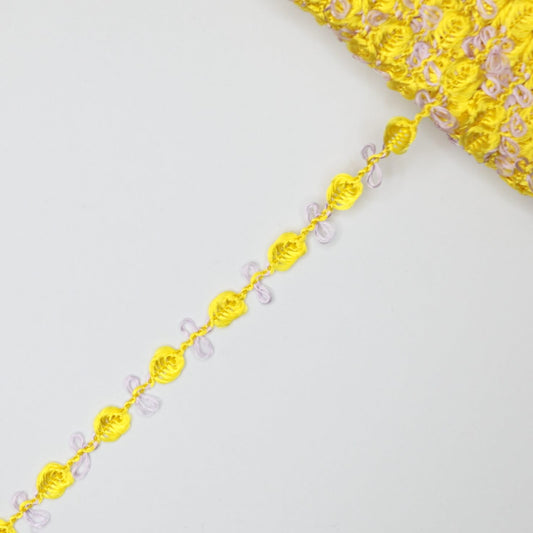 10mm Yellow with Lilac Silky Rose Lace Trim 3m