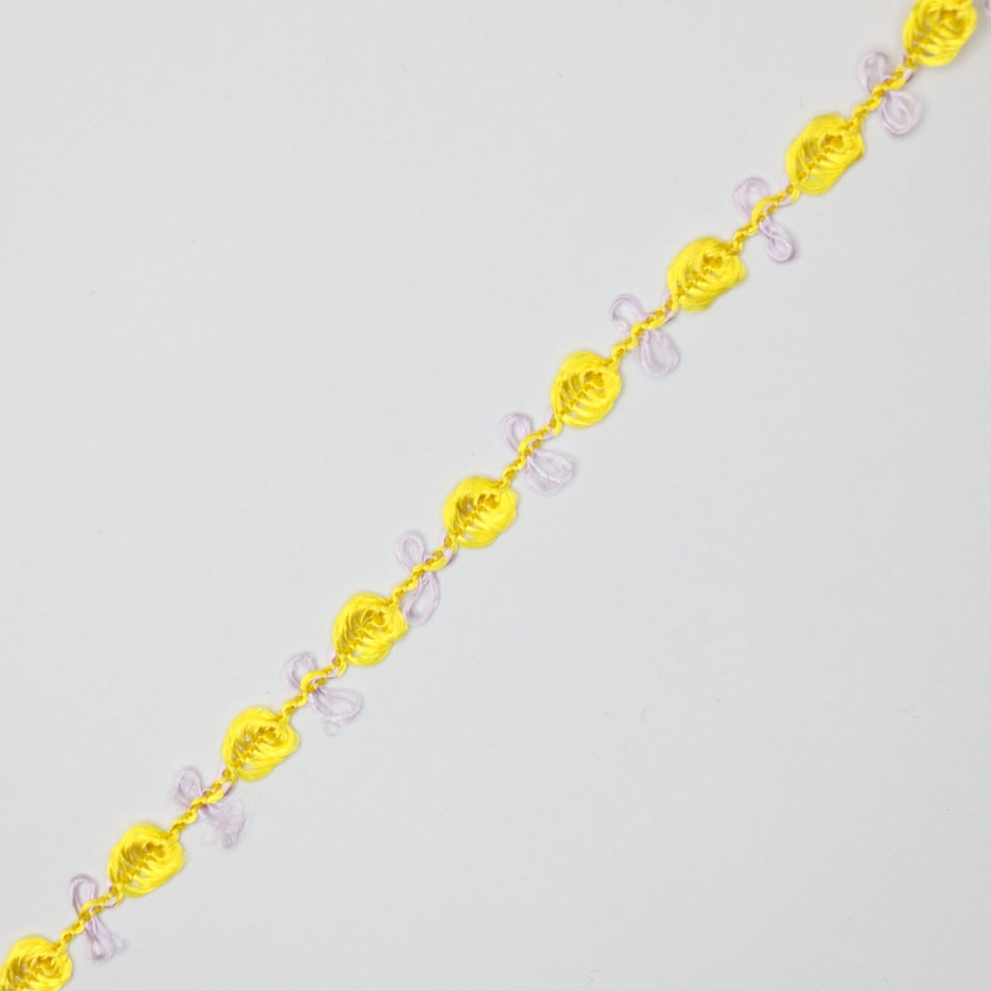 10mm Yellow with Lilac Silky Rose Lace Trim 3m