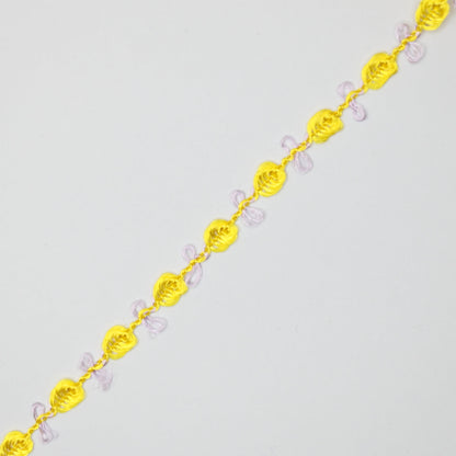 10mm Yellow with Lilac Silky Rose Lace Trim 3m