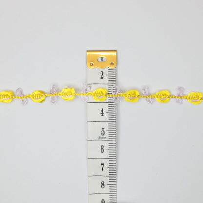 10mm Yellow with Lilac Silky Rose Lace Trim 3m