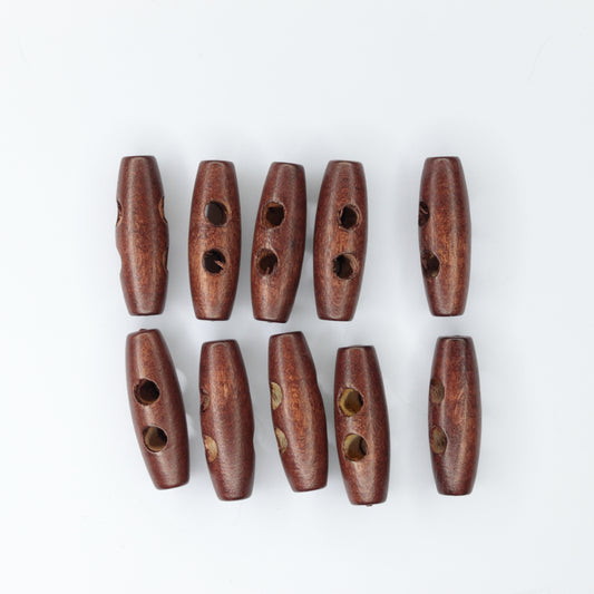 10x30mm Deep Brown Natural Wood 2-Hole Toggle Buttons 10pk