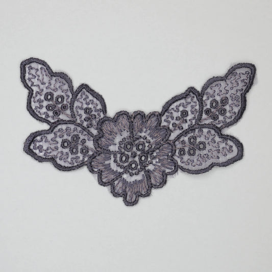 11cm x 4cm Plum Colour Lace Flower With Leaves Sew-On Motifs 2pk