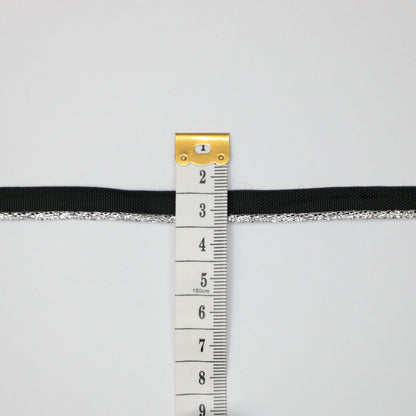 11mm Black Piped Cord with Metallic Silver Edge Trim 2m