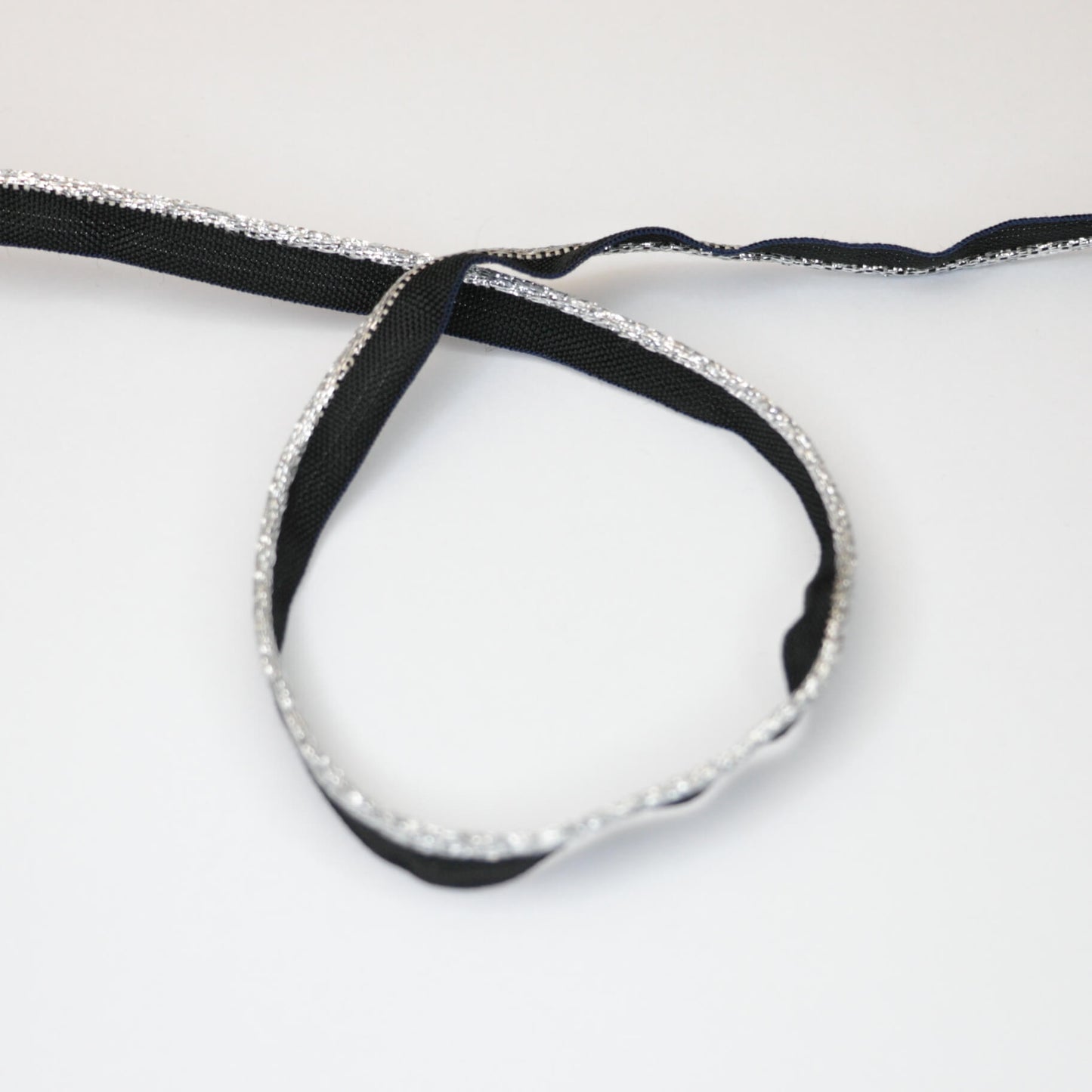 11mm Black Piped Cord with Metallic Silver Edge Trim 2m