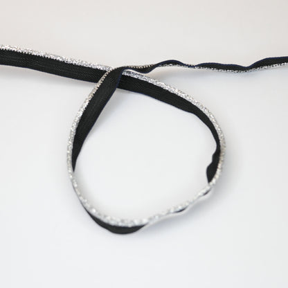 11mm Black Piped Cord with Metallic Silver Edge Trim 2m