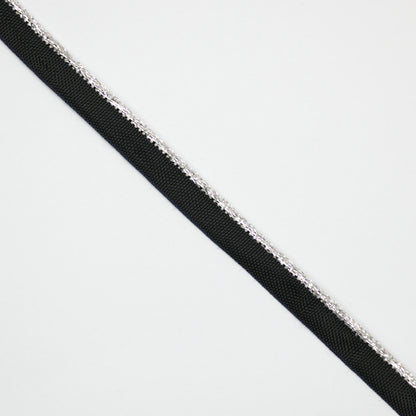 11mm Black Piped Cord with Metallic Silver Edge Trim 2m