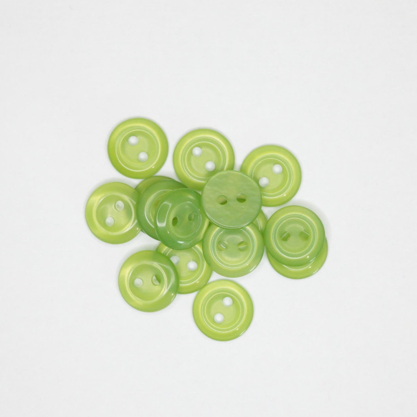 11mm Green Pearlescent Plastic 2-Hole Buttons 15pk