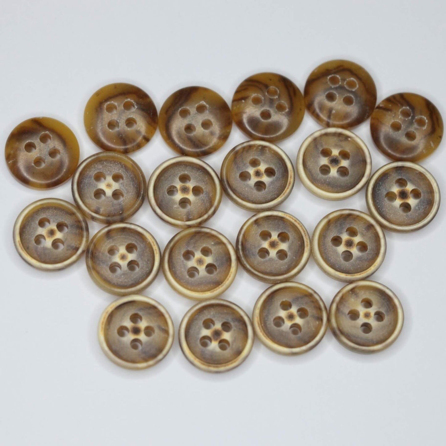 11mm Tan & Brown Horn 4-Hole Buttons 20pk