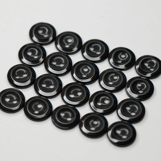 12mm Black Glossy Plastic 2H Buttons 20pk