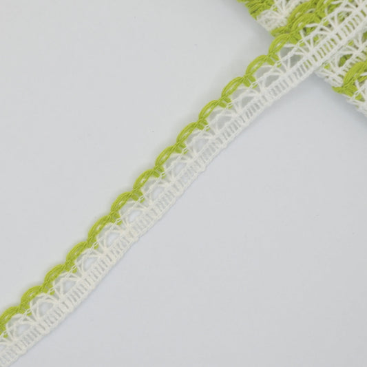 12mm White Lace with Light Green Coloured Edge Trim 2m