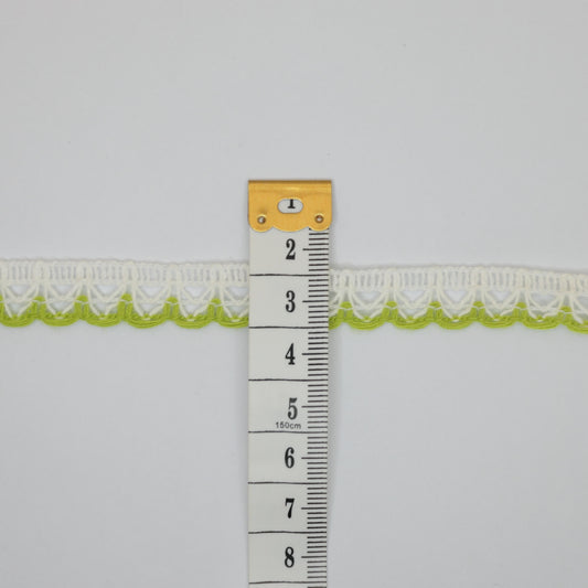 12mm White Lace with Light Green Coloured Edge Trim 2m