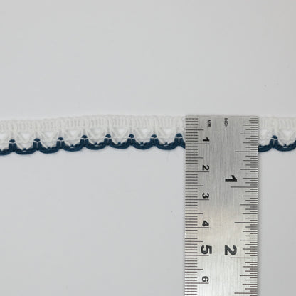 12mm White Lace with Navy Coloured-Edge per/metre