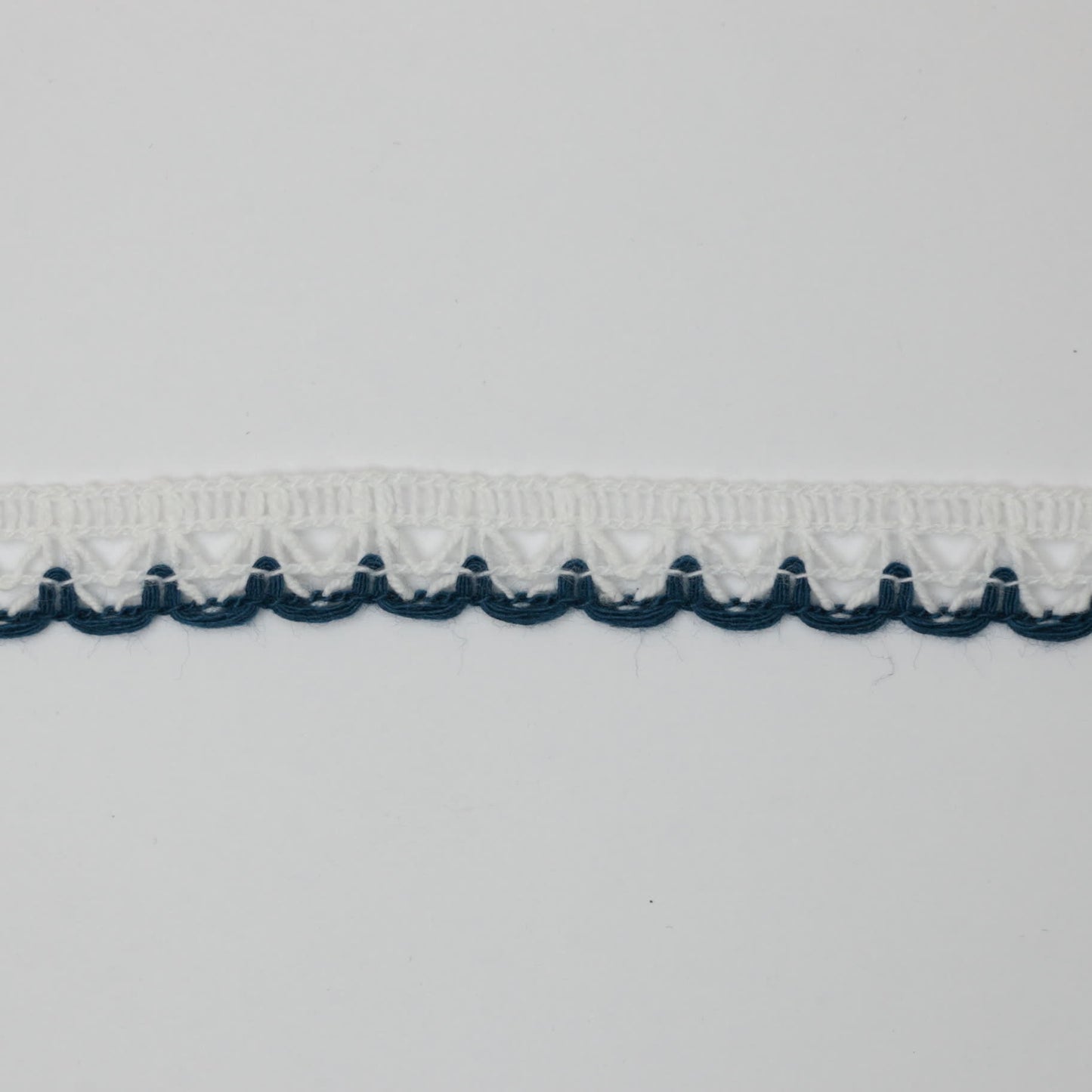 12mm White Lace with Navy Coloured-Edge per/metre