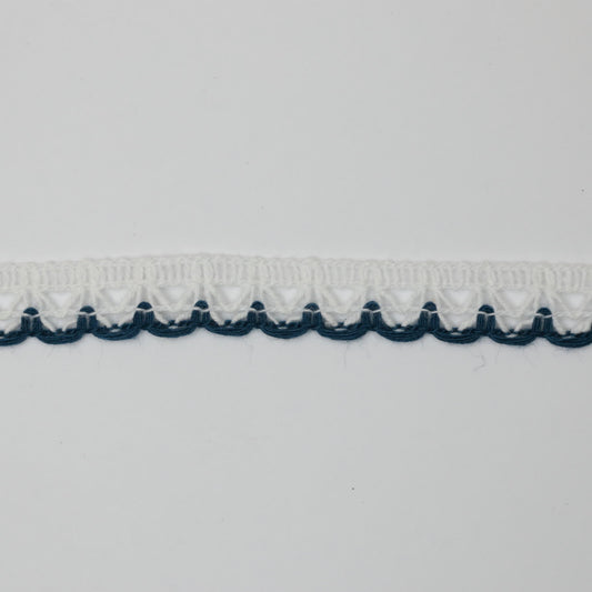 12mm White Lace with Navy Coloured-Edge per/metre