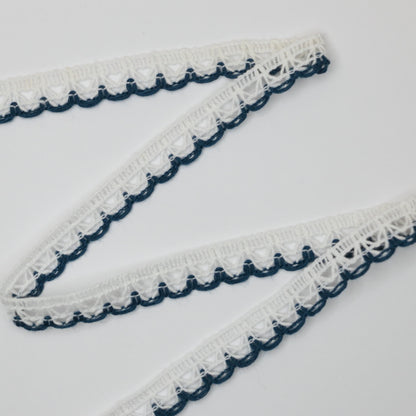 12mm White Lace with Navy Coloured-Edge per/metre