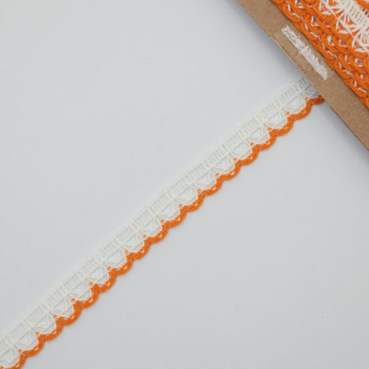 12mm White Lace with Orange Coloured Edge 2m