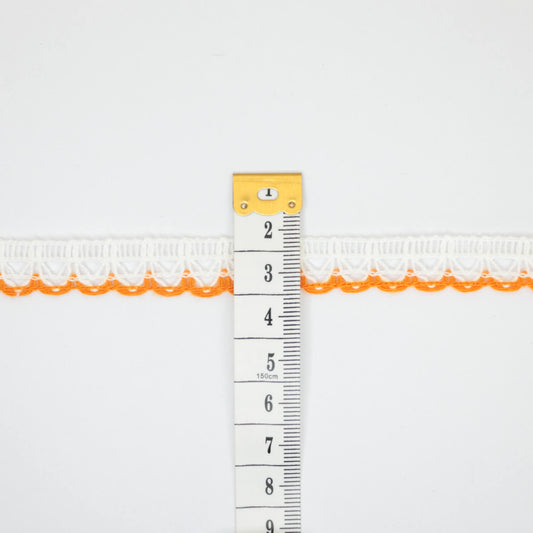 12mm White Lace with Orange Coloured Edge 2m