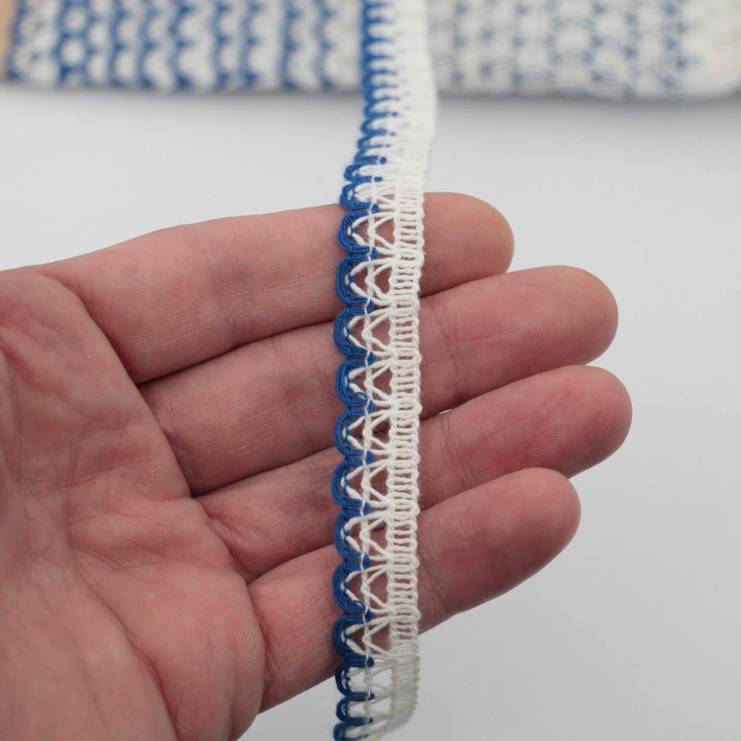 12mm White Lace with Royal Blue Coloured Edge 2m