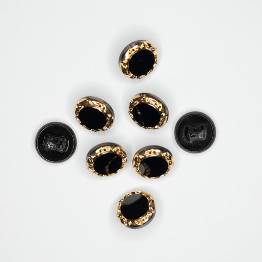 14mm Black/Gold Shank-Hole Buttons 8pk